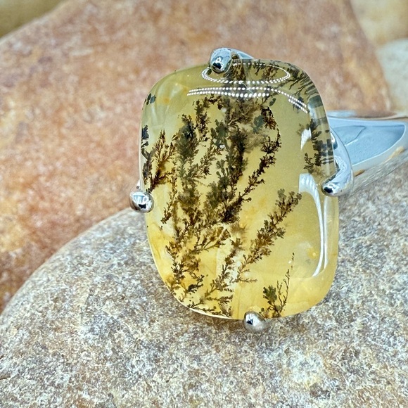 Sterling Silver Moss Agate Ring Size 8 Dendritic Gemstone Nature Inspired 4.3 gr - Picture 11 of 16